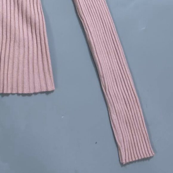 Pink Ribbed Knit Button-Down V-Neck Cardigan - Picture 5 of 5